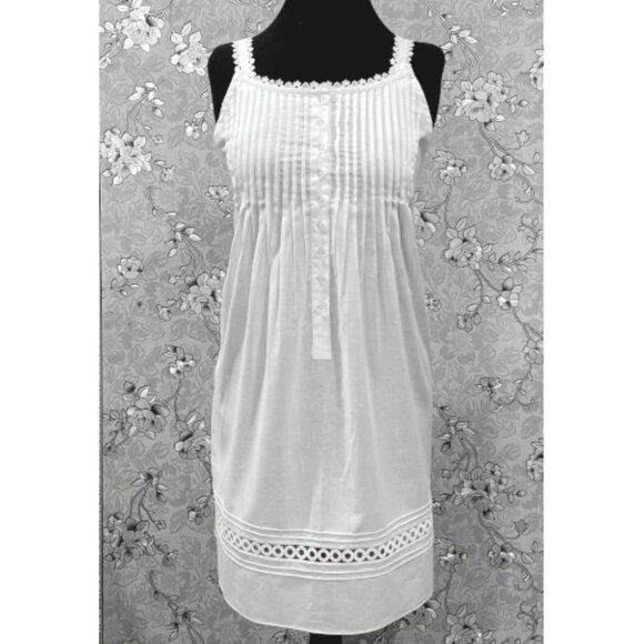 SoieRose SR-1215 Victorian Cotton Nightgown – Sleeveless Lace Trim & Pintuck Fro - Picture 1 of 9